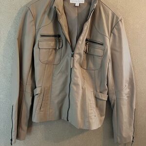 New York & Company Taupe Leather Zip Jacket